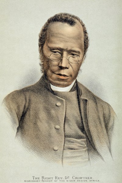 Ritratto del Reverendo Dr. Samuel Adjai Crowther (c.1800-91) (litografia a colori) da English School
