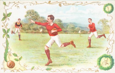 Cartolina con uomini che giocano a rugby da English School