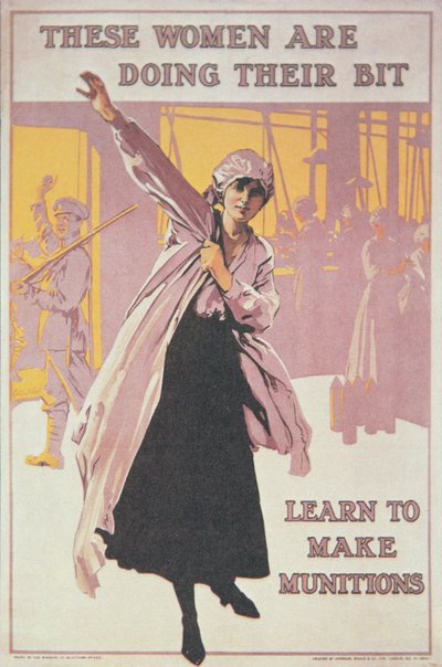 Poster che raffigura donne che fabbricano munizioni da English School