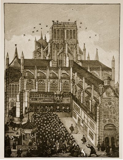 Predicazione davanti al Re e al Principe di Galles a Pauls Cross nel 1616, da un dipinto del XVII secolo da English School
