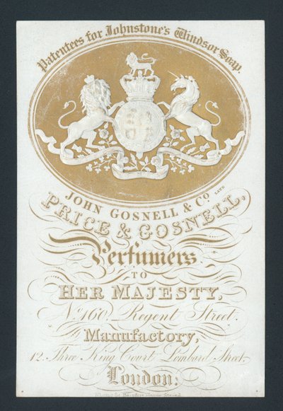 Price and Gosnell, Profumieri di Sua Maestà, biglietto da visita da English School