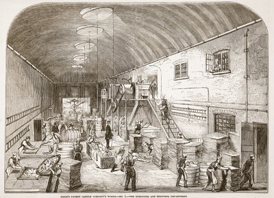 Opere della Prices Patent Candle Company, n.1: Il reparto di diffusione e spogliatura, da The Illustrated London News, 1849 da English School