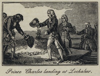 Il Principe Carlo sbarca a Lochabar (incisione) da English School