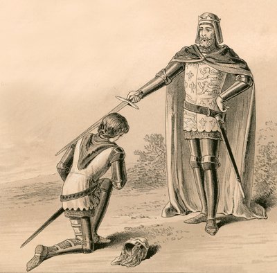 Il Principe Edoardo, il Principe Nero, nominato cavaliere da suo padre, Re Edoardo III da English School