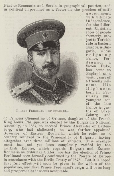 Il principe Ferdinando di Bulgaria (incisione) da English School