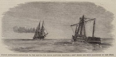 Spedizione del Principe Napoleone al Nord, la Reine Hortense incontra una nave abbandonata dal suo equipaggio (incisione) da English School