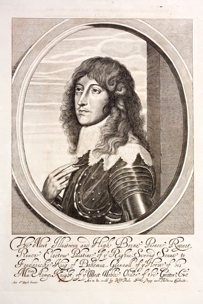 Principe Rupert del Reno, soldato tedesco che combatté dalla parte dei realisti nella guerra civile inglese (incisione) da English School