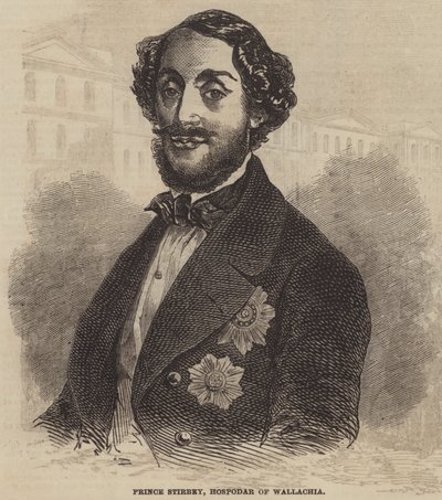 Principe Stirbey, Hospodar di Valacchia (incisione) da English School