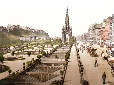 Princes Street, il Castello e il Monumento a Scott, Edimburgo da English School