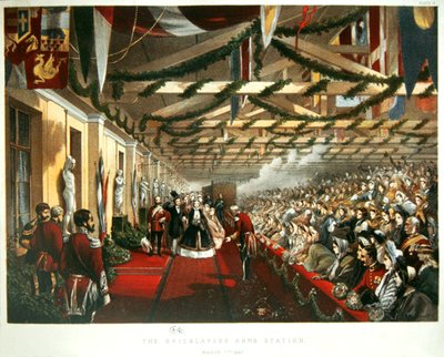La principessa Alessandra di Danimarca arriva a Londra il 7 marzo 1863 alla stazione di Bricklayers Arms con il suo futuro marito, il principe di Galles. 1863 da English School