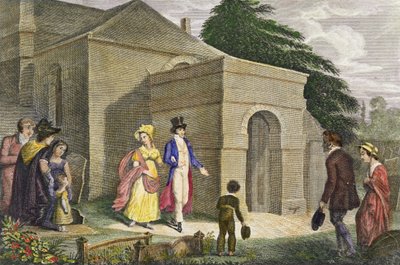 Principessa Charlotte Augusta del Galles (1796-1817) e Principe Leopoldo di Sassonia-Coburgo-Gotha (1790-1865) che vanno alla chiesa di Esher da English School