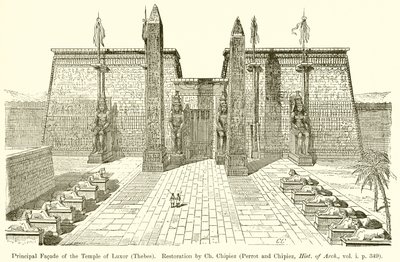 Facciata principale del Tempio di Luxor (Tebe). Restauro di Ch. Chipiez (Perrot e Chipiez, Storia dell