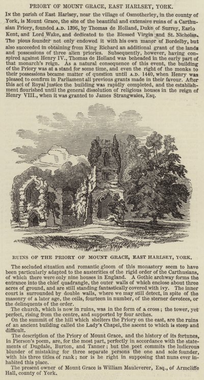 Priorato di Mount Grace, East Harlsey, York (incisione) da English School