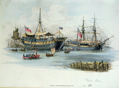 Navi prigione usate dai britannici durante le guerre napoleoniche per ospitare prigionieri francesi, 1805 da English School