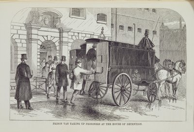 Furgone della prigione che prende i prigionieri alla Casa di Detenzione, da The Criminal Prisons of London and Scenes of Prison Life di Henry Mayhew e John Binny, 1862 da English School