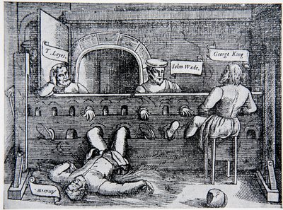 Prigionieri nella Torre dei Lollardi, da Acts and Monuments di John Foxe (1516-87), 1563, illustrazione da The History of the Nation da English School