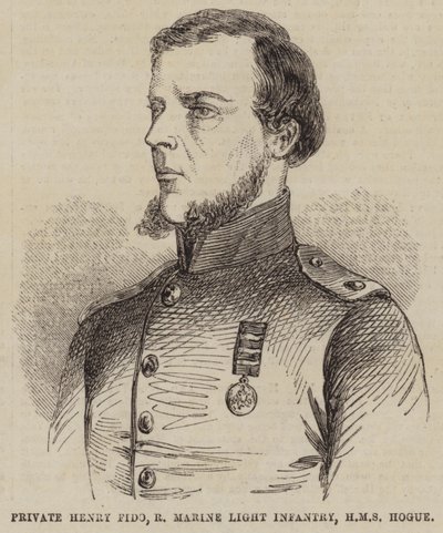 Soldato Henry Fido, Fanteria Leggera dei Marines Reali, HMS Hogue (incisione) da English School