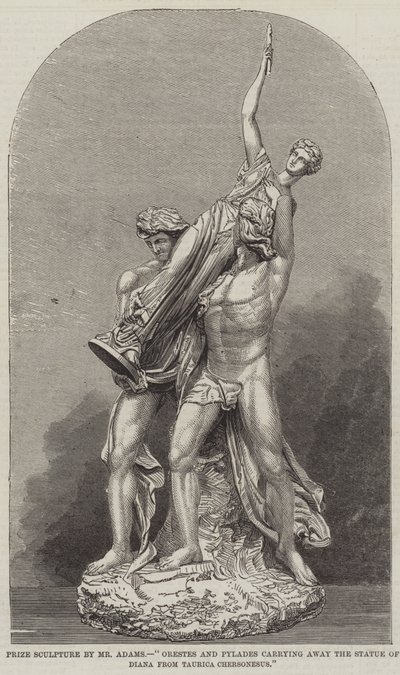 Scultura premiata del signor Adams, "Oreste e Pilade che portano via la statua di Diana da Taurica Chersonesus (incisione) da English School