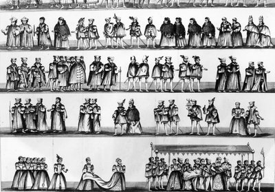 Processione al battesimo del principe Arturo, figlio di Enrico VII, inciso nel 1782 da English School