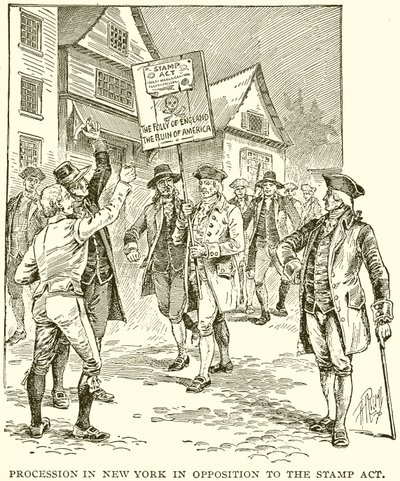 Processione a New York in opposizione allo Stamp Act da English School