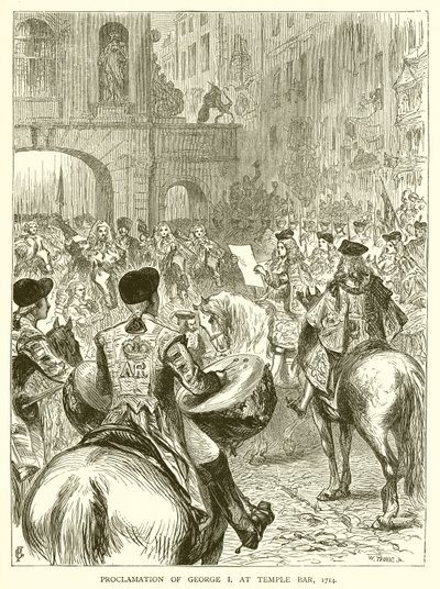 Proclamazione di Giorgio I a Temple Bar, 1714 da English School