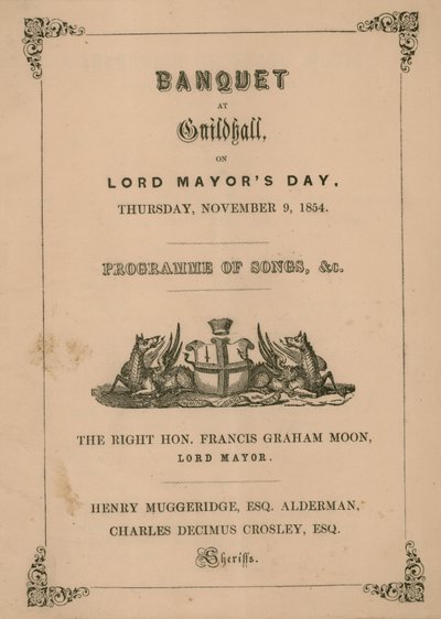 Programma per il banchetto alla Guildhall, Londra, il 9 novembre 1854 da English School