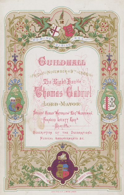 Programma per il banchetto alla Guildhall, Londra, il 9 novembre 1866 da English School