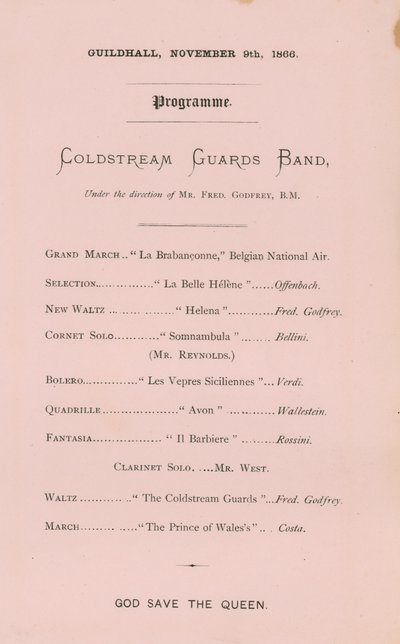 Programma per il banchetto alla Guildhall, Londra, il 9 novembre 1866 da English School