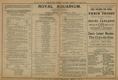 Programma degli eventi al Royal Aquarium da English School