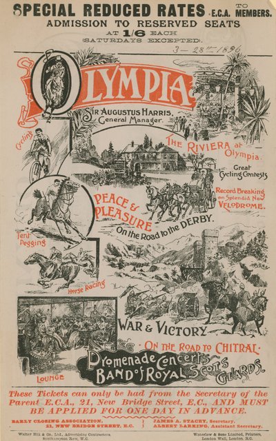 Poster promozionale per Olympia, 28 marzo 1896 da English School