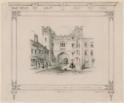 Proposta di restauro della Porta di San Giovanni, Clerkenwell, 1845 da English School