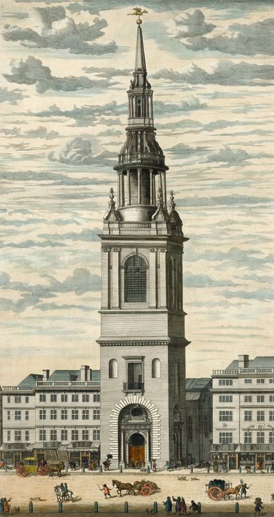 Prospettiva della Chiesa di Bow e del Campanile a Cheapside, Londra da English School