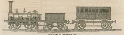 La ferrovia di legno di Prosser: motrice, tender e carrozza, vista laterale da English School