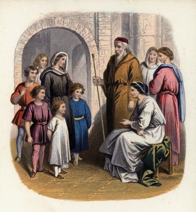 Prudenza catechizza i figli di Cristiana, illustrazione da Il pellegrinaggio del cristiano di John Bunyan da English School