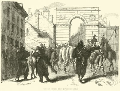 Truppa di foraggiamento prussiana che porta bestiame, ottobre 1870 da English School