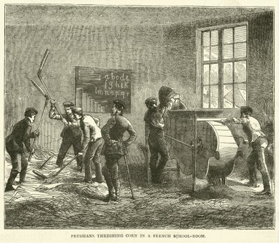 Prussiani che trebbiavano grano in una scuola francese da English School