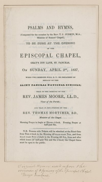 Salmi e inni da cantare alla Cappella Episcopale da English School