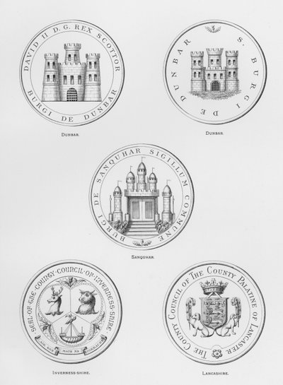 Stemma pubblico: Dunbar; Sanquhar; Inverness-shire; Lancashire da English School