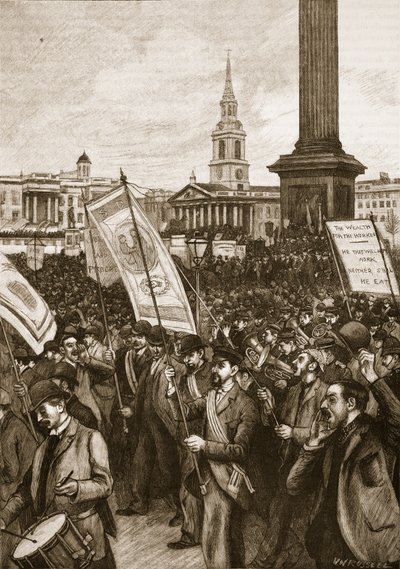 Riunione pubblica a Trafalgar Square in commemorazione della Bloody Sunday, 1892, illustrazione da Cassells Illustrated History of England da English School
