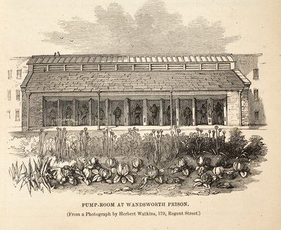 Sala delle pompe alla prigione di Wandsworth, illustrazione da Le Prigioni Criminali di Londra e Scene dalla Vita Carceraria di Henry Mayhew e John Binny, pub. 1862 da English School