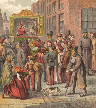Spettacolo di Punch e Judy in strada da English School