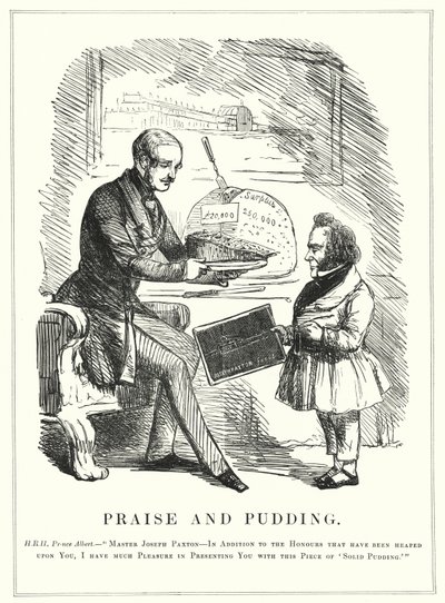 Lode e budino: il principe Alberto premia Joseph Paxton per aver progettato il Crystal Palace per ospitare la riuscita Grande Esposizione del 1851 a Hyde Park, Londra da English School