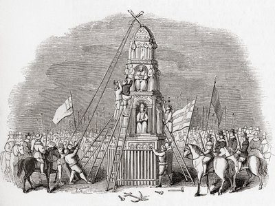 I puritani distruggono la Croce di Cheapside alias Eleanor Cross, Londra, Inghilterra nel 1643, da Old England: A Pictorial Museum, pub. 1847 da English School