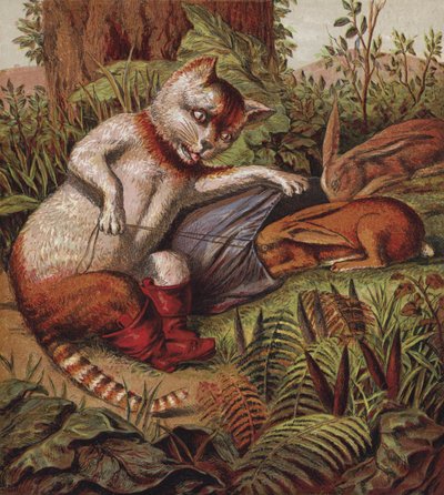 Il gatto con gli stivali (litografia a colori) da English School