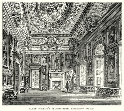 Salotto della Regina Carolina, Kensington Palace (incisione) da English School
