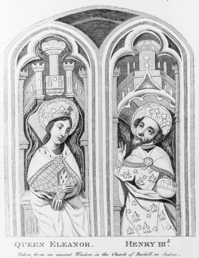 Regina Eleonora e Enrico III, tratto da una finestra antica nella Chiesa di Boxhill, Sussex da English School