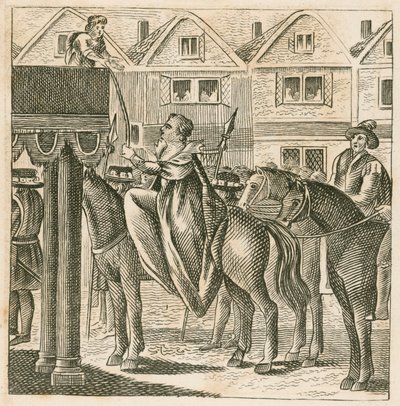 Regina Elisabetta I riceve la Bibbia da un ragazzo, personificando la Verità, sulla strada per la sua incoronazione da English School