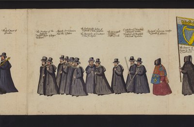 Processione funebre della regina Elisabetta I (incisione colorata) da English School