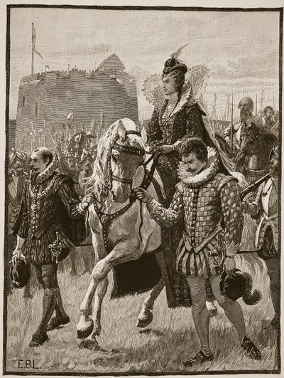 La regina Elisabetta a Tilbury, illustrazione da Cassells Illustrated History of England da English School