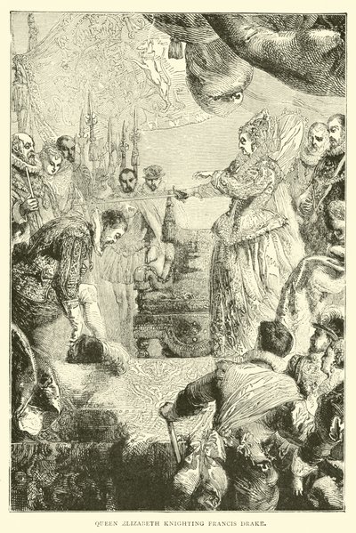 La regina Elisabetta nomina cavaliere Francis Drake da English School